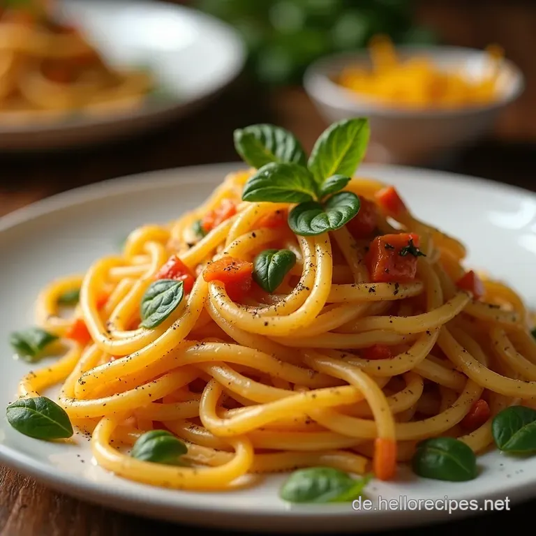 Blitzschnelle Knoblauchgarnelen Pasta presentation