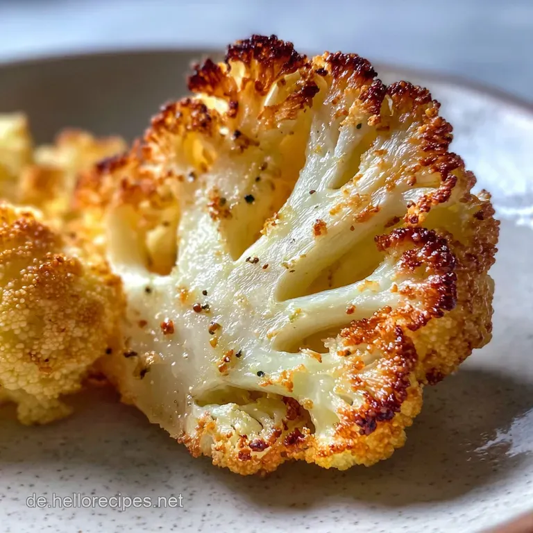 Air-fried cauliflower served in a white bowl, sprinkled with fresh parsley, steam rising. Simple, healthy, and appetizing.