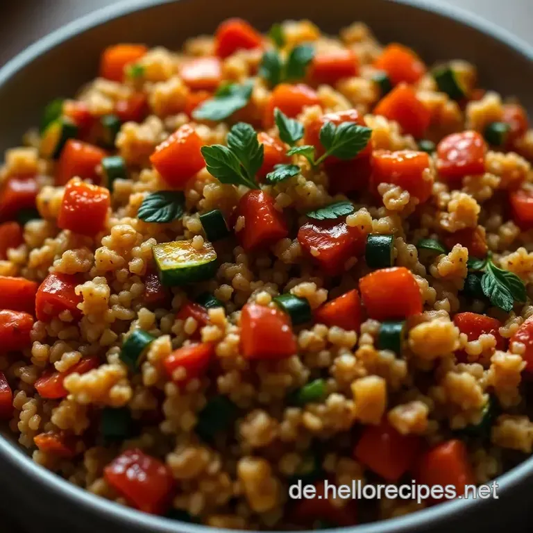 Bunte gefüllte Paprika mit Quinoa und Gemüse presentation