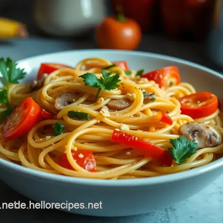 Bunte Nudeln mit saisonalem Gemüse und aromatischer Soße