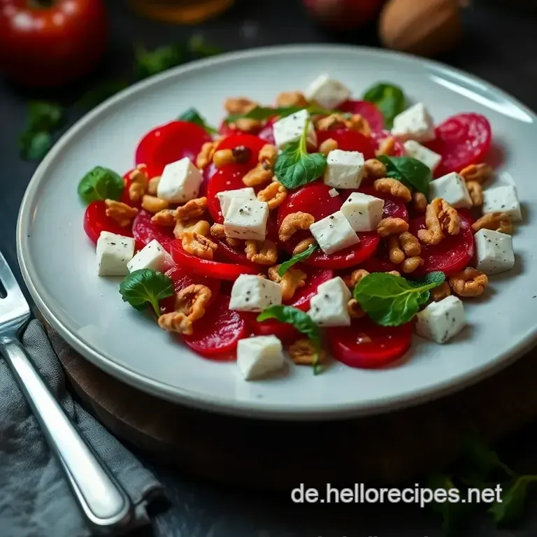 Bunter Rote Bete Salat mit Feta und Walnüssen presentation