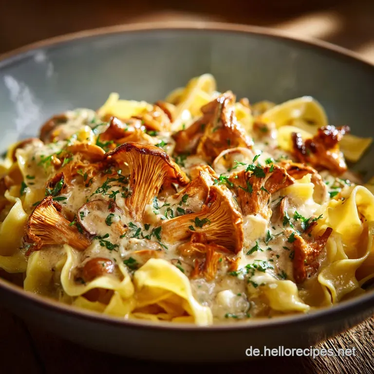 Cremige Bandnudeln mit PfifferlingRahmso&szlig;e: Das Soul Food Rezept f&uuml;r den Herbst.