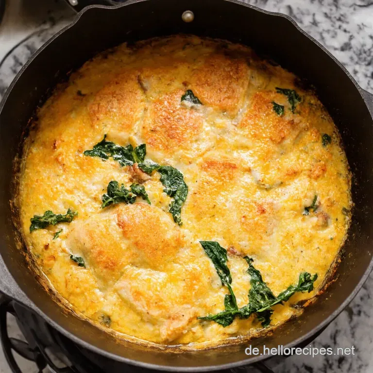 Cremige H&auml;hnchenpilzspinatpfanne presentation