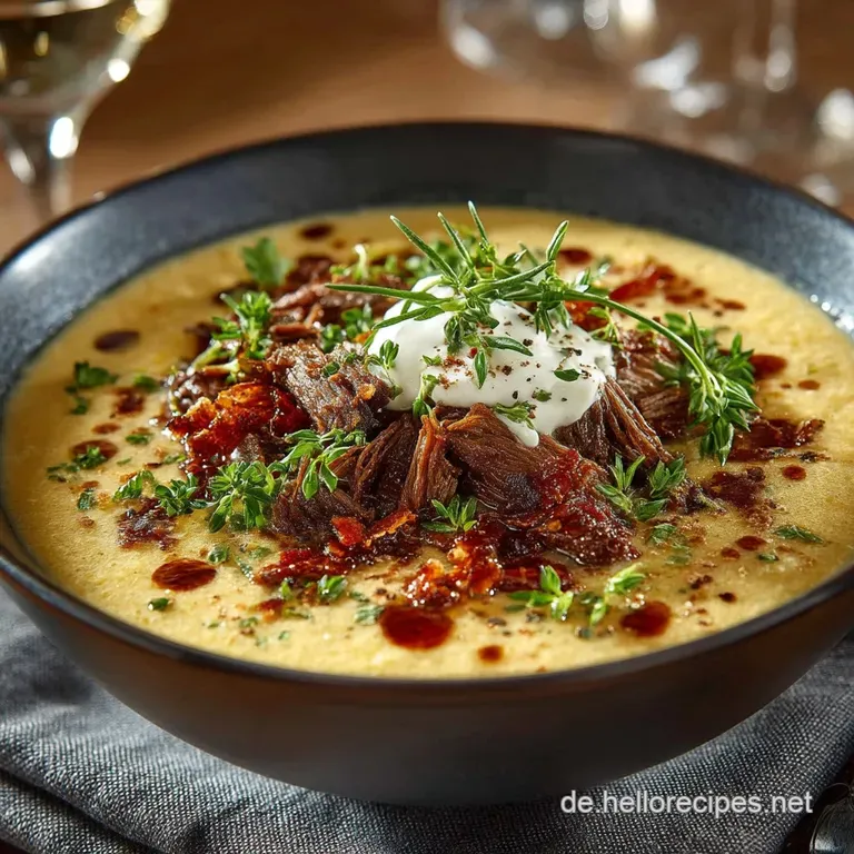 Die Cremige Wunderwaffe Herzhafte KäseLauchSuppe mit Hackfleisch presentation
