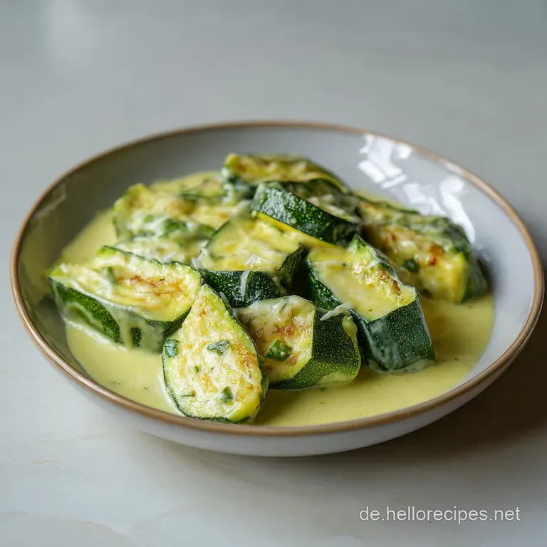 Hellgr&uuml;ne Zucchini-Spalten, f&auml;cherf&ouml;rmig auf einem wei&szlig;en Porzellanteller mit glitzernden Salzkristallen angerichtet.