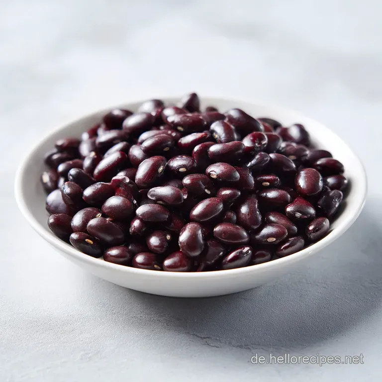 A rustic ceramic bowl filled with glossy black beans, topped with a dollop of cool sour cream and fresh lime.