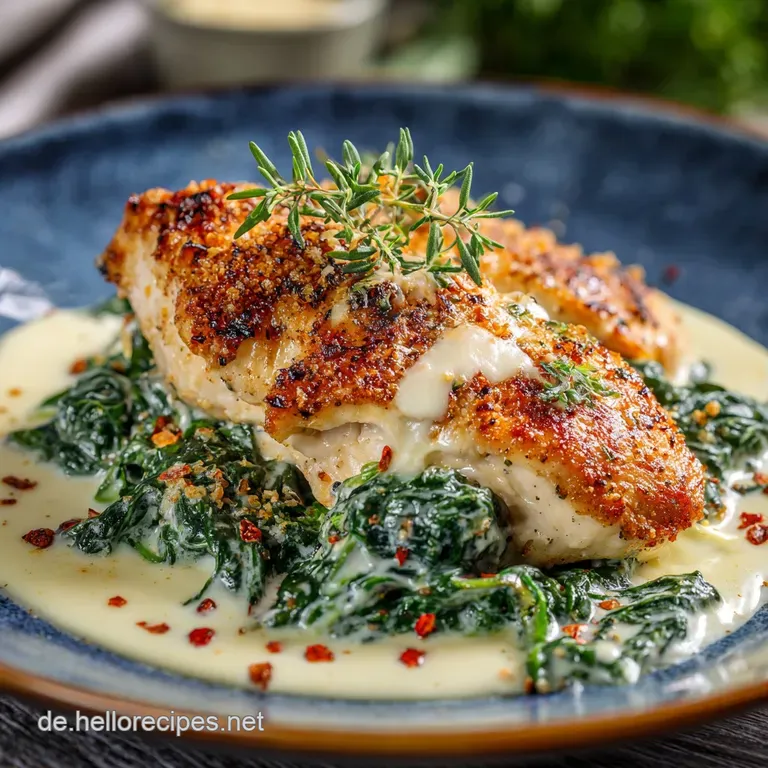 Saftiges Parmesanh&auml;hnchen Im Cremigen Spinatbett presentation