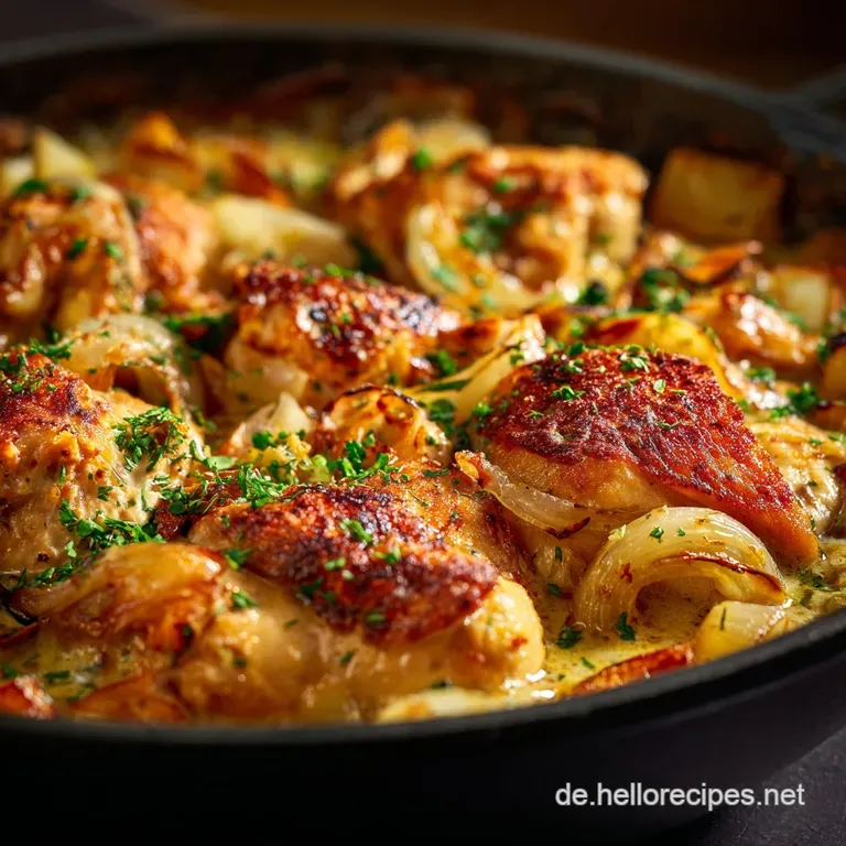 ZwiebelSahneH&auml;hnchen: Das einfache und cremige Soulfood-Rezept aus dem Ofen