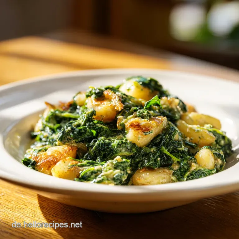 Tender green chard leaves and fluffy potato chunks are elegantly presented with a drizzle of olive oil.