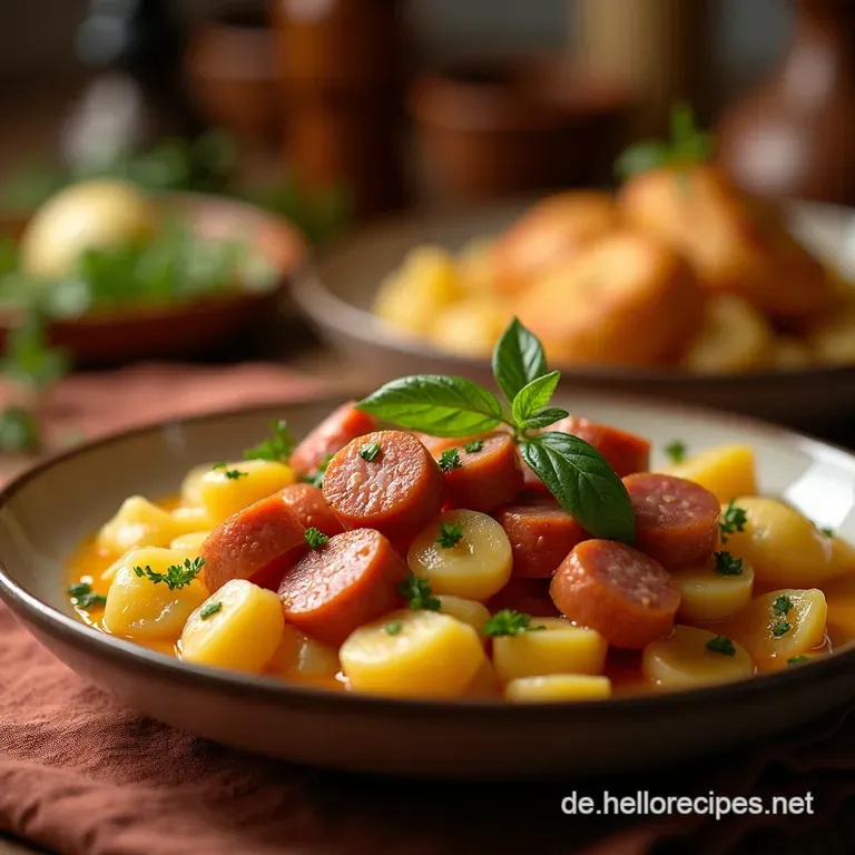Deftiger Wurst Bohnen Und Kartoffelauflauf presentation