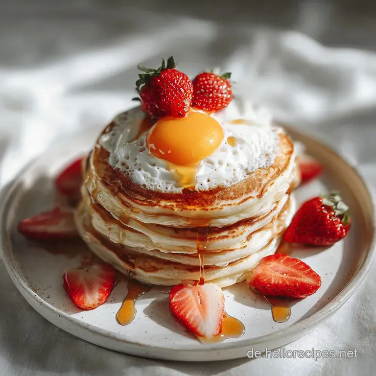 Delicate, rolled pancake filled with bright red jam, glistening in the light. Sprinkled sugar adds a sweet touch.
