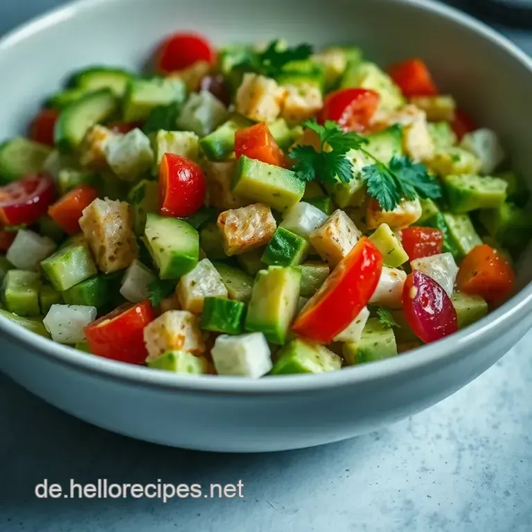 Erfrischender Avocado Gurkensalat mit Zitrus-Dressing presentation