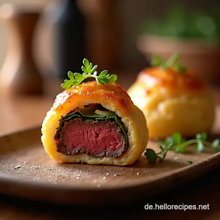 FiletHäppchen im Schlafrock Mini Beef Wellington Bites presentation