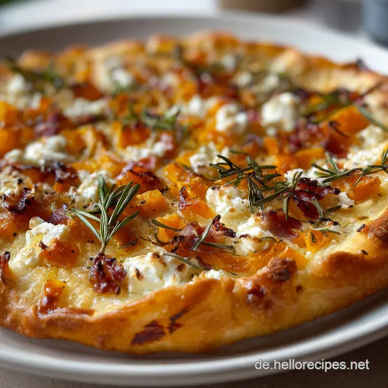 Flammkuchen K&uuml;rbis Feta: Goldener Herbstgenuss presentation