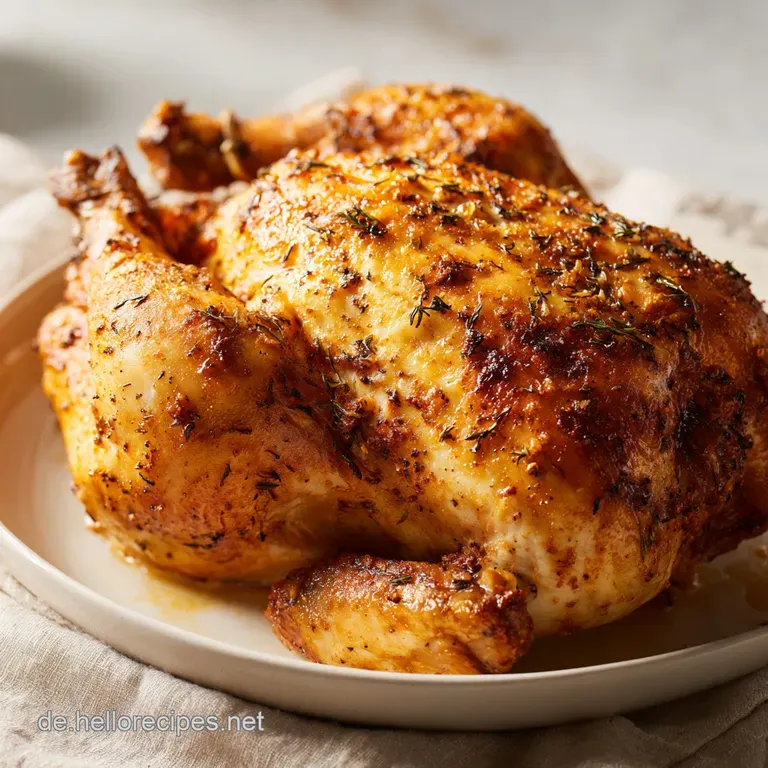 A succulent chicken quarter atop a bed of soft, colorful roasted vegetables, drizzled with savory juices.