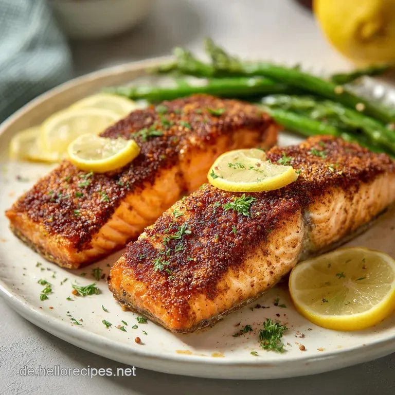 Perfectly pan-fried salmon with herbs, rests on lemon slices. A bright, appetizing main course displayed with simple elega...