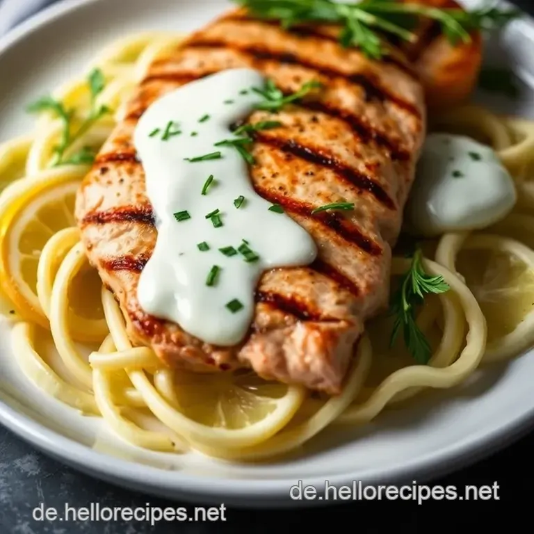 Gegrillter Wildlachs mit Zitronen-Dill-Sauce presentation