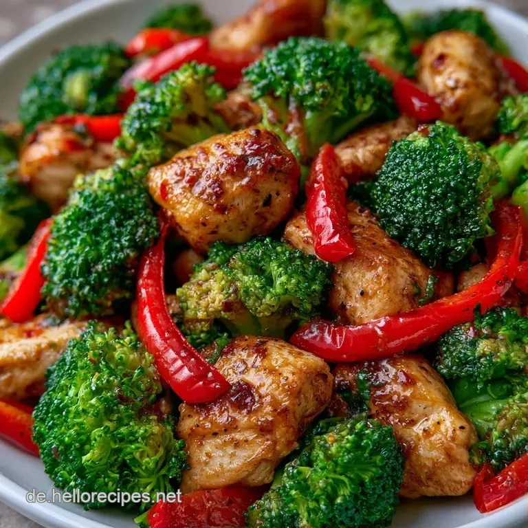 Dampfendes Wok-Gericht auf wei&szlig;er Keramik, dekoriert mit feinem Sesam und frisch geschnittenen gr&uuml;nen Fr&uuml;hlingszwiebeln.