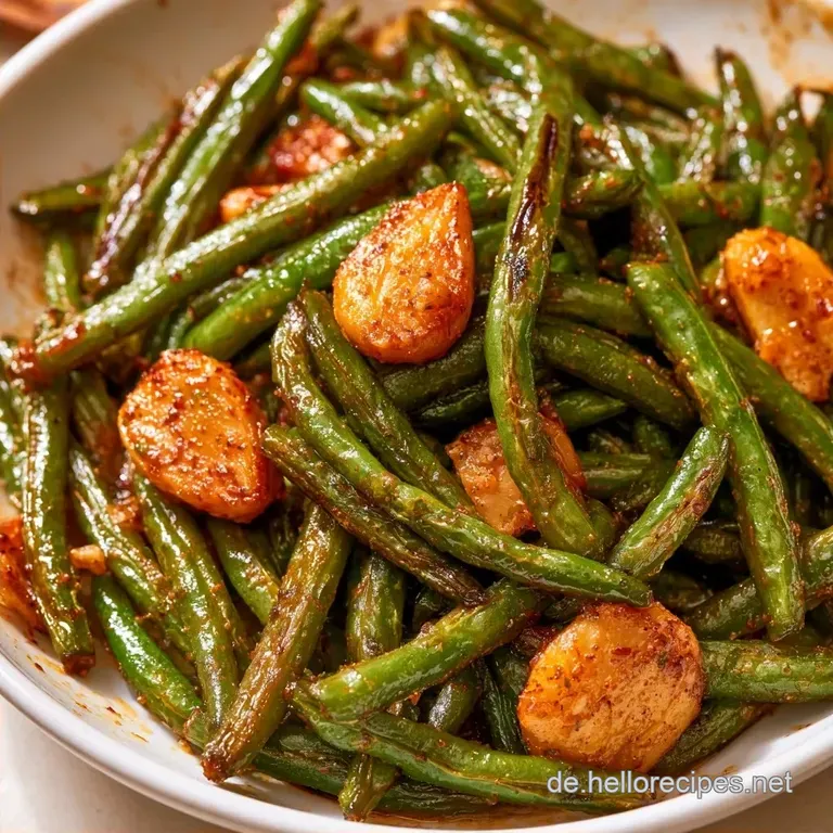 Ger&ouml;stete Gr&uuml;ne Bohnen mit Knoblauch