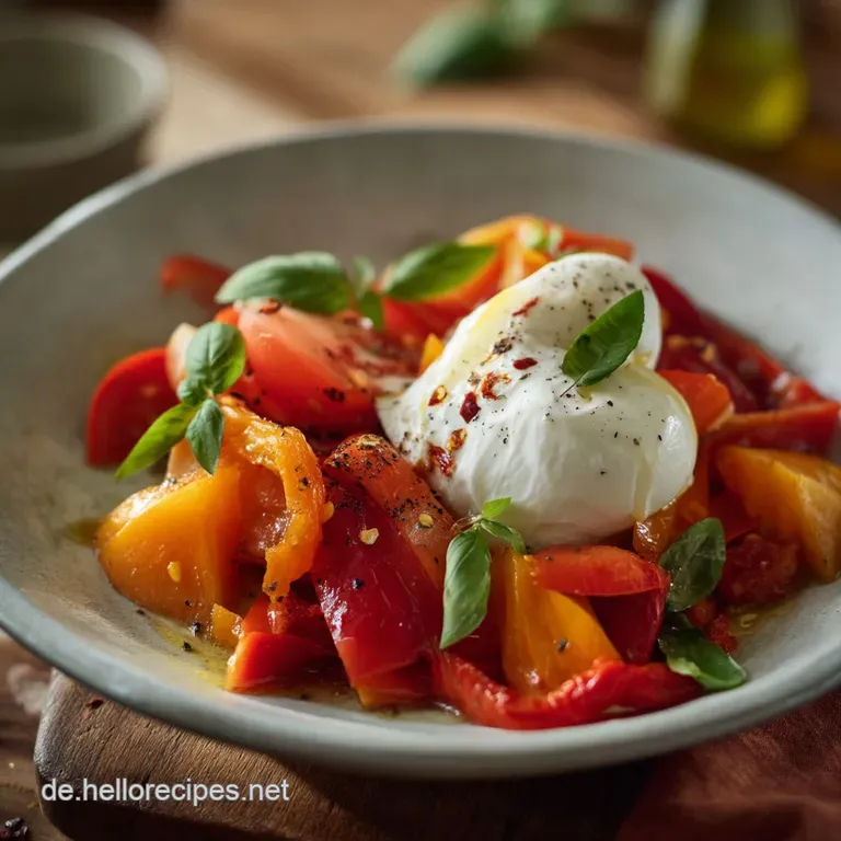 Gerstete Tomaten und Paprika mit Burrata: Sommerzauber