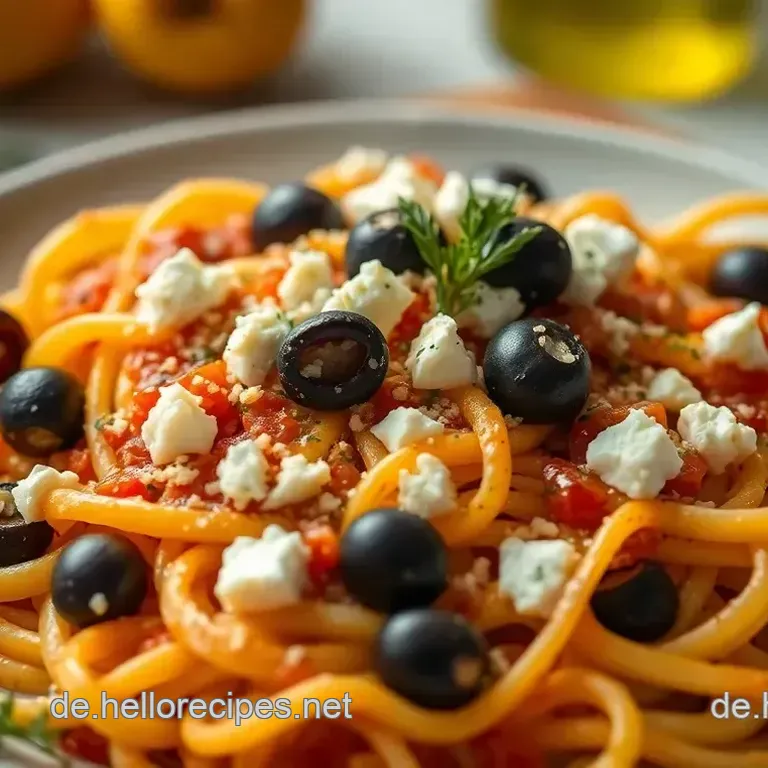 Leckere griechische Nudeln mit Feta und Oliven – Ein mediterranes Festmahl