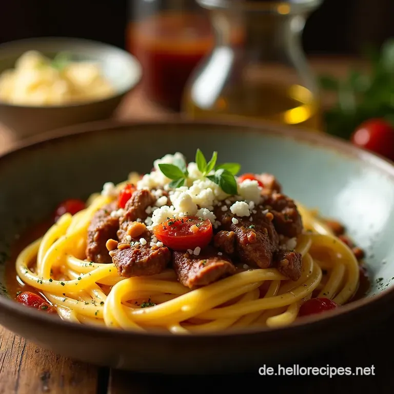 Omas beste Griechische OfenMama Herzhafter Nudelauflauf mit Feta und aromatischem Hackfleisch presentation