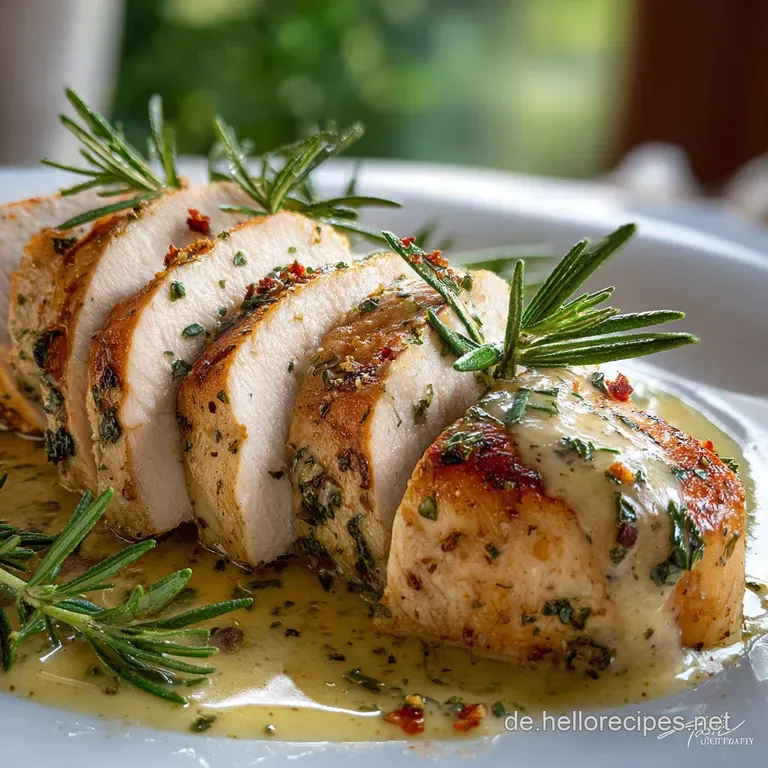 Juicy chicken breast plated with vibrant green beans and creamy mashed potatoes, drizzled with rich, glistening pan sauce.