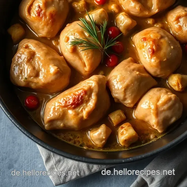 Hähnchenschenkel in der Pfanne mit einer würzigen Sauce presentation