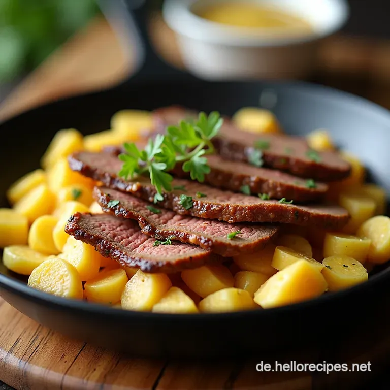 Herzhafte HackfleischS&uuml;&szlig;kartoffelPfanne Soulfood mit Biss