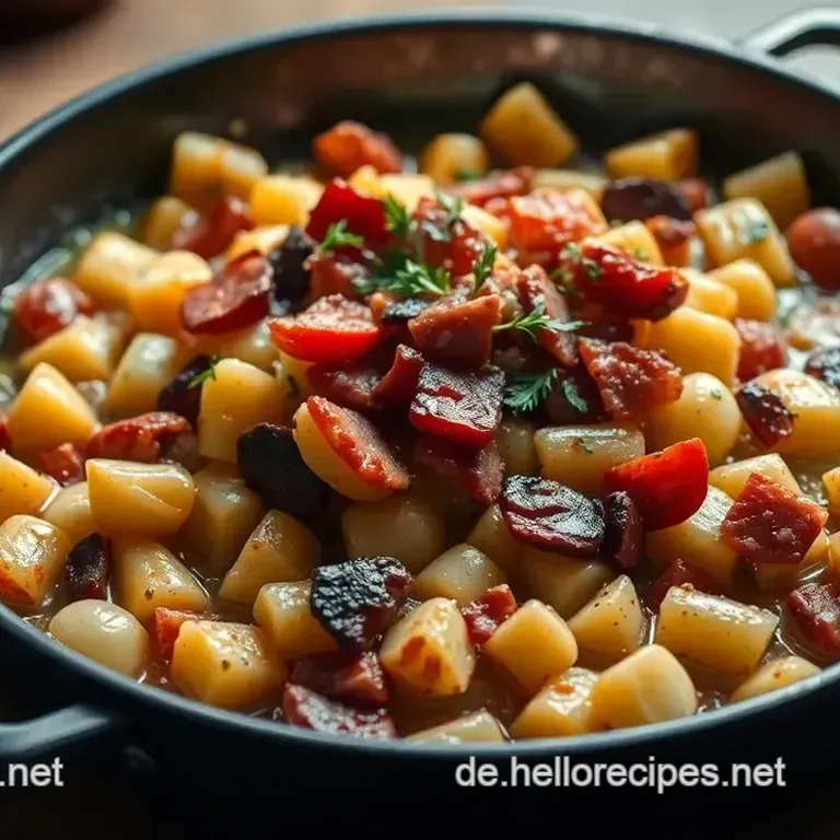 Herzhafte Kartoffelpfanne mit Gemüse und Speck