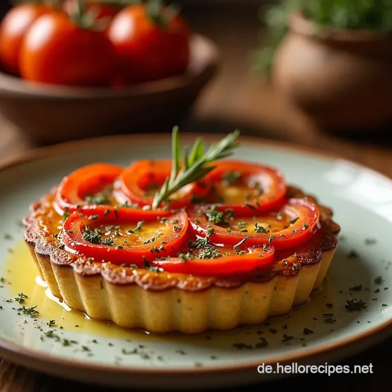 Herzhafte Tomaten Tarte Tatin mit BalsamicoThymianKaramell presentation