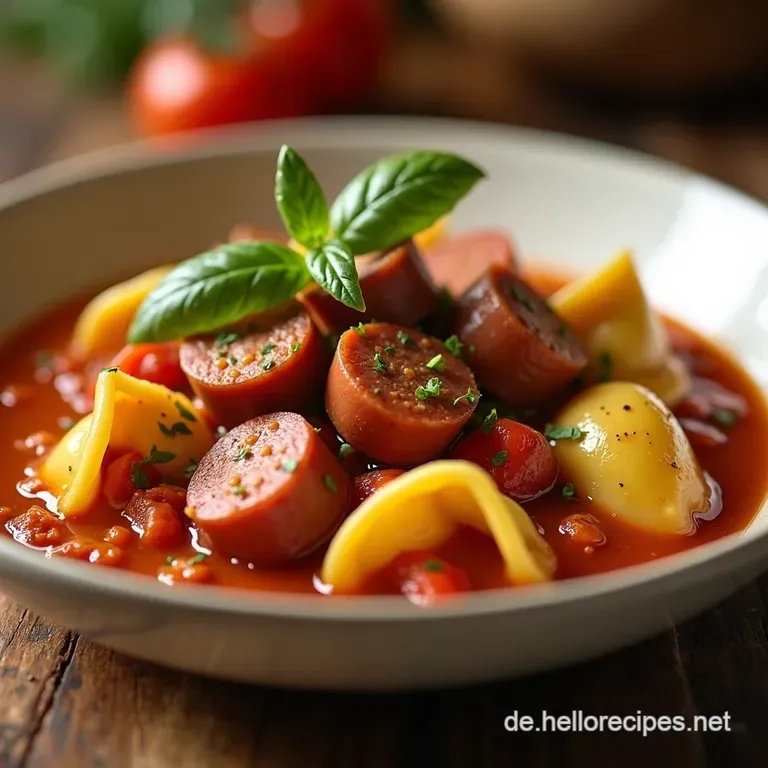 Herzhafte Wursttortellinisuppe presentation