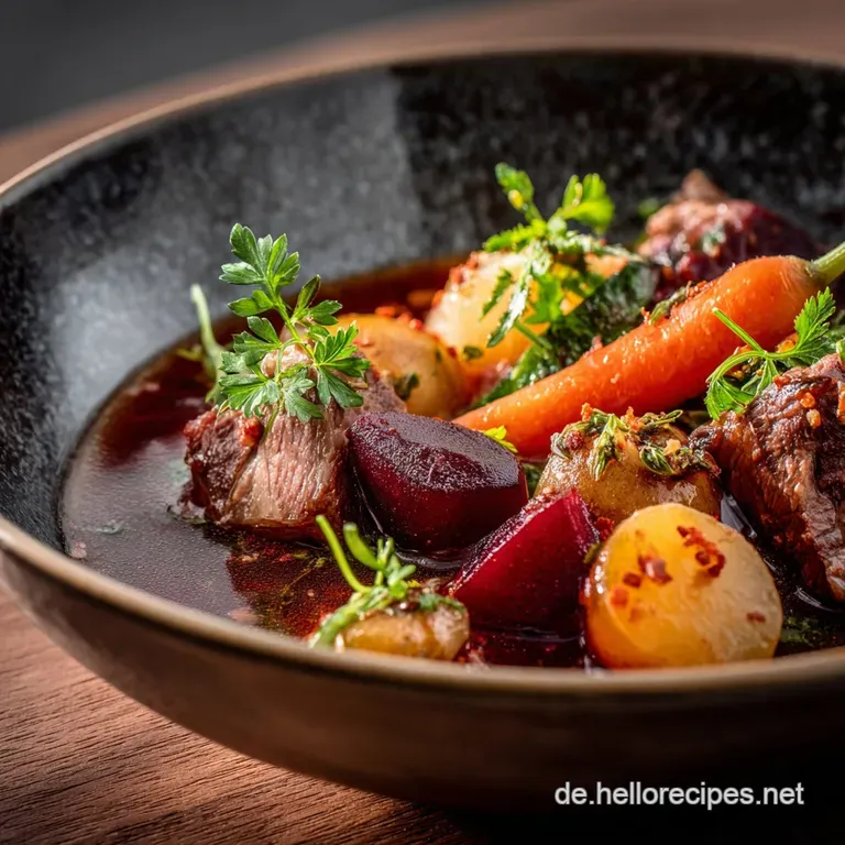 Der Alpine Seelenwärmer Herzhafter GemsEintopf mit Wurzelgemüse und Wacholder