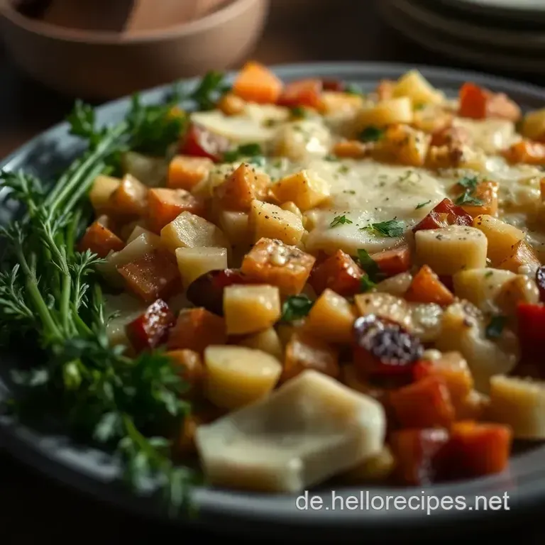 Herzhafter Kartoffelauflauf mit Käse und Gemüse presentation