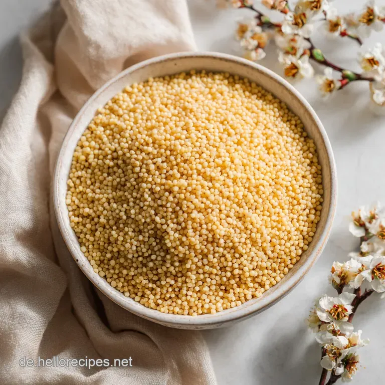 Elegant plate featuring tender, cooked millet. The subtle sheen hints at a pleasant, slightly nutty flavor and soft texture.