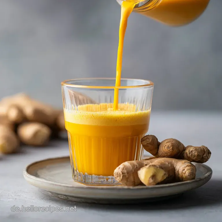A clear shot glass filled with bright yellow ginger liquid, garnished with a slice of lemon and mint.