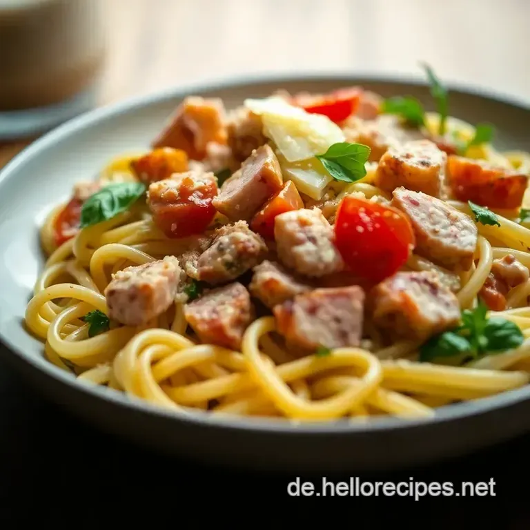 Italienischer Nudelsalat mit Schinken Rucola &amp Balsamico presentation