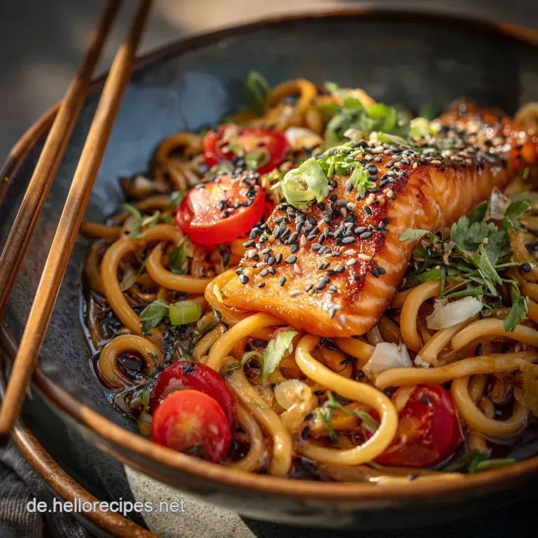 Japanische Nudeln mit Lachs BlitzUdon Deluxe in 27 Minuten