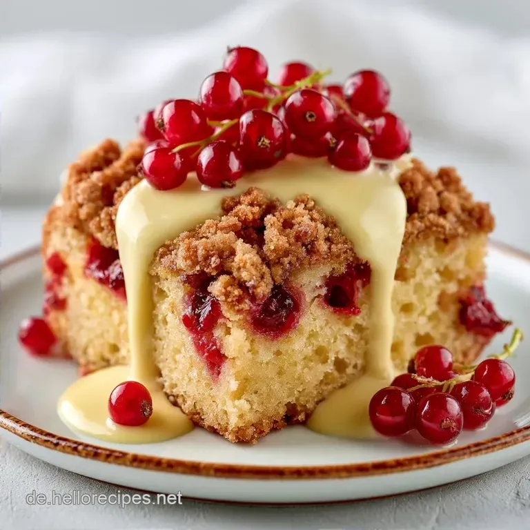 Johannisbeerkuchen mit Streuseln und Pudding