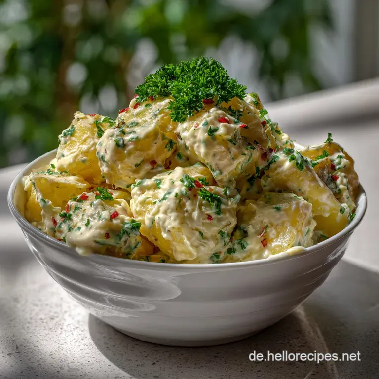 Cremiger Kartoffelsalat mit Mayo und Gurke