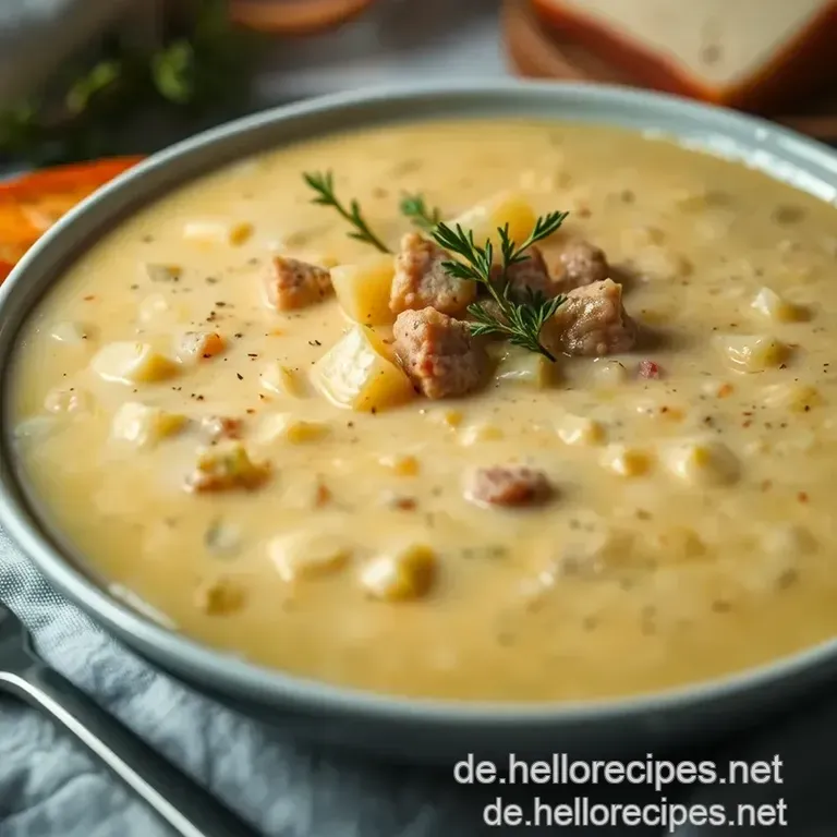 Käse-Lauchsuppe mit Hackfleisch und Schmelzkäse presentation