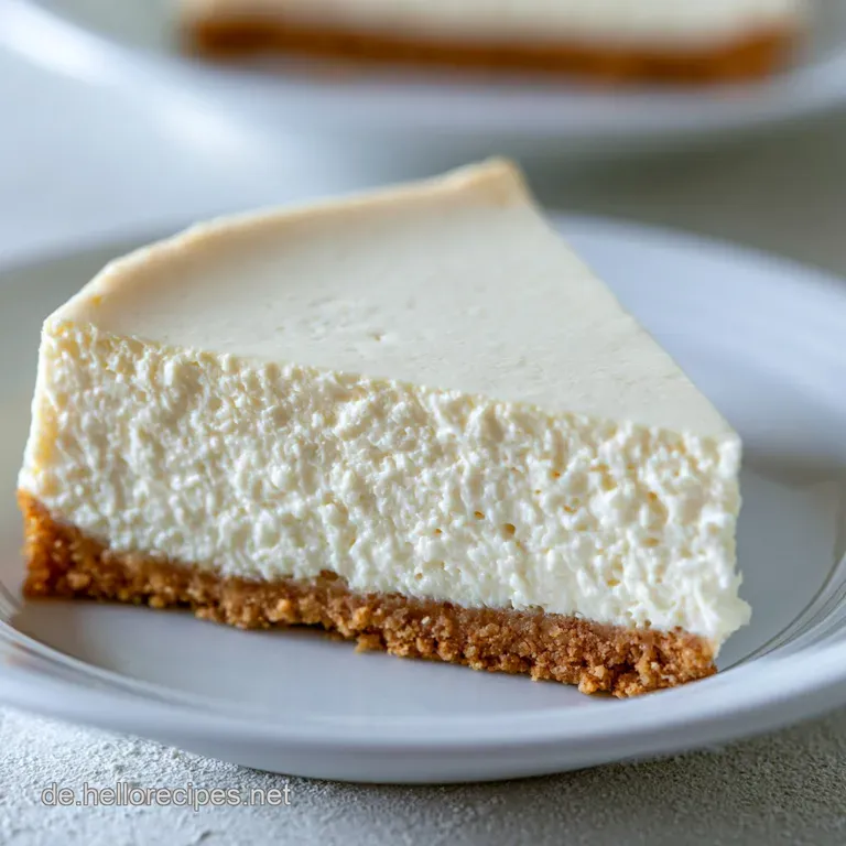 Ein St&uuml;ck cremiger, hellgelber K&auml;sekuchen auf wei&szlig;em Porzellan, garniert mit einer frischen, roten Beere und Minze.