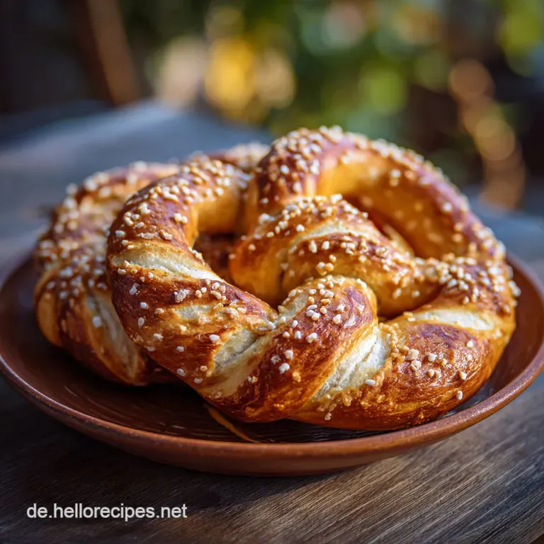 Perfectly formed keto pretzel on a plate. The soft, chewy texture is contrasted by the sprinkling of glistening salt cryst...