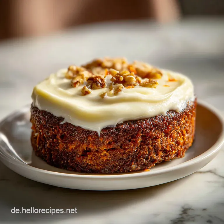 Slice of moist carrot cake with smooth, tangy cream cheese frosting elegantly plated, ready to eat. Crushed nuts and crumb...