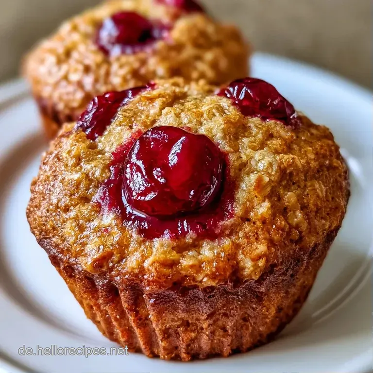 Drei fluffige, goldgelbe Muffins auf einem wei&szlig;en Porzellanteller, garniert mit frischen Beeren und einem Puderzuckerhauch.