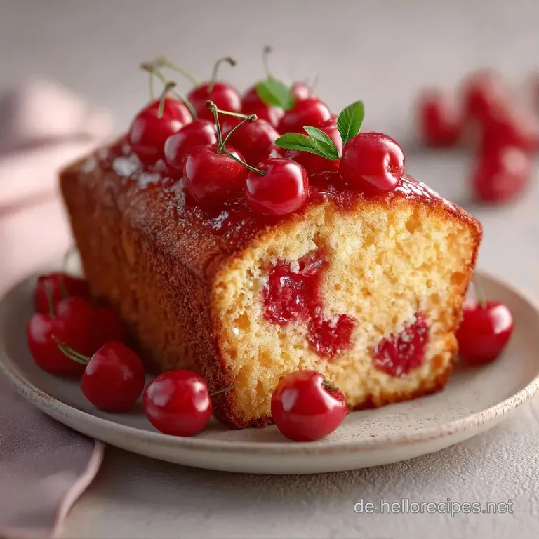 Ein saftiges St&uuml;ck hellen Teig mit dunkelroten Beeren auf einem wei&szlig;en Porzellanteller, sanft beleuchtet.