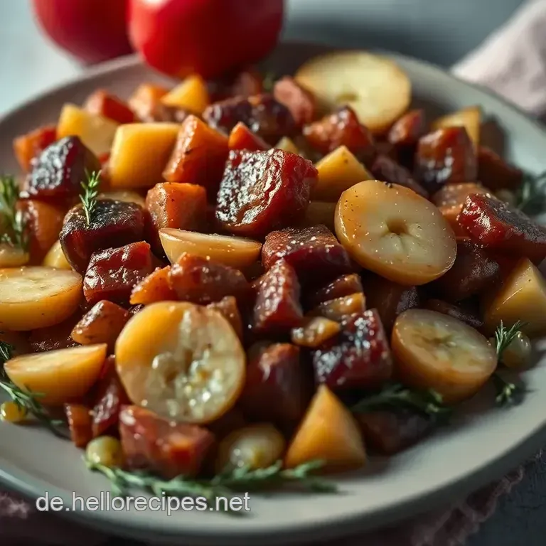 Klassische Rinderleber mit Zwiebeln und Apfel presentation