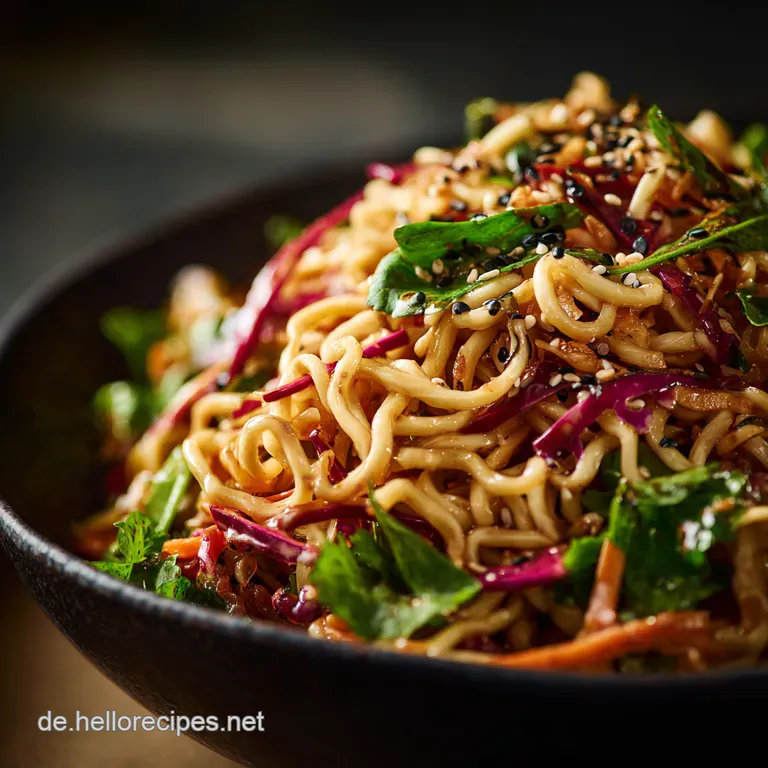 Knackiger RamenKohlSalat mit SesamIngwerDressing presentation