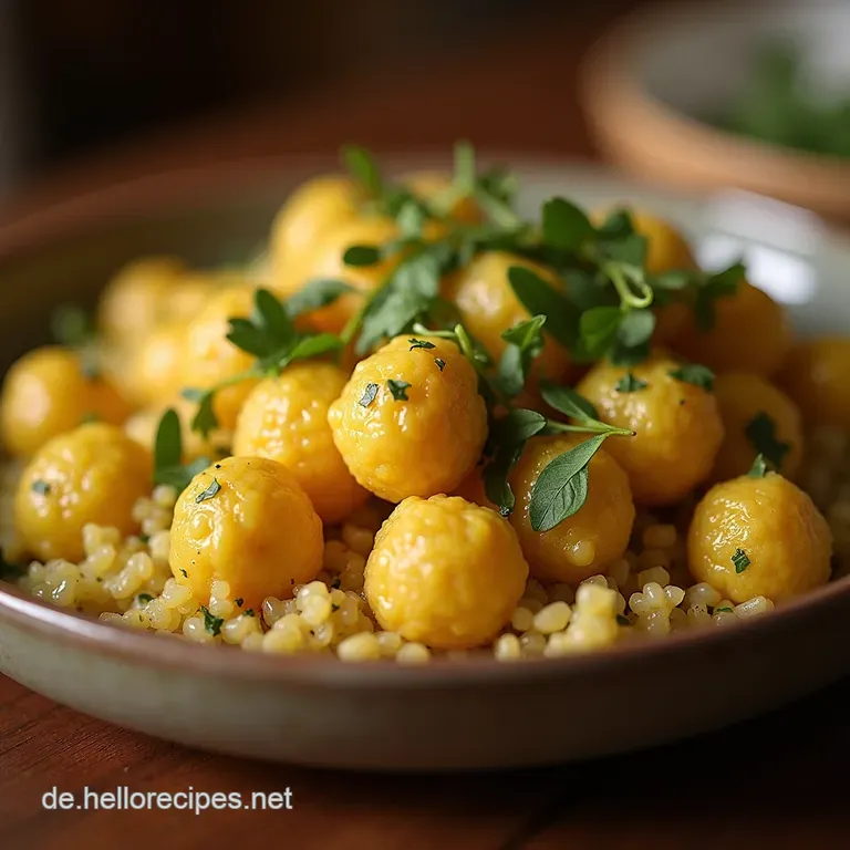 Goldene Knoblauchwolken Fluffiger Quinoa in aromatischer KräuterKnoblauchbutter presentation