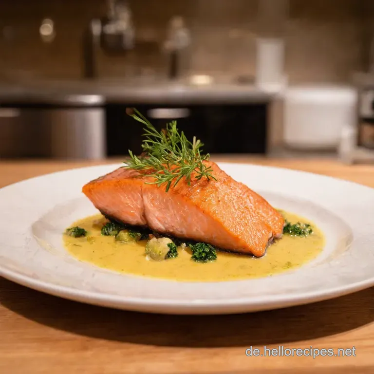 Knusprig Gebratener Lachs Auf Zitronendillbett presentation